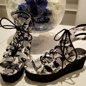 Platform snake print sandals
